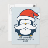 Christmas Penguin Mustache Add Your Text | Blue Postcard (Front/Back)