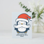 Christmas Penguin Mustache Add Your Text | Blue Postcard (Standing Front)