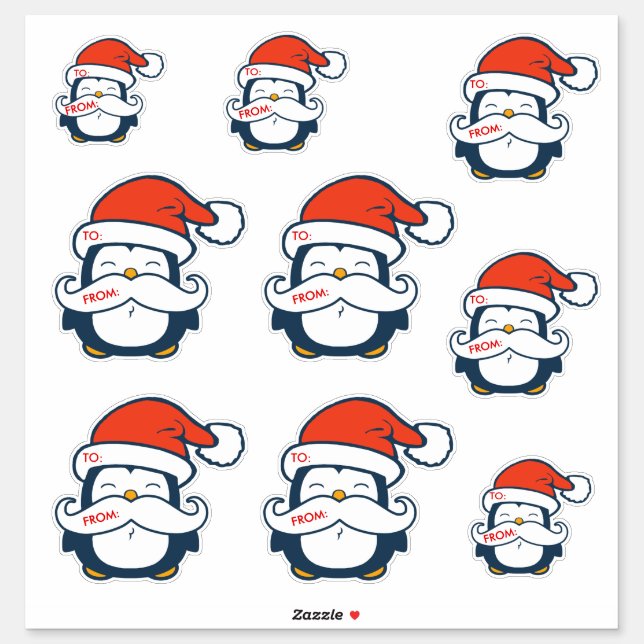 Christmas Penguin Mustache Contour Cut Sticker (Sheet)