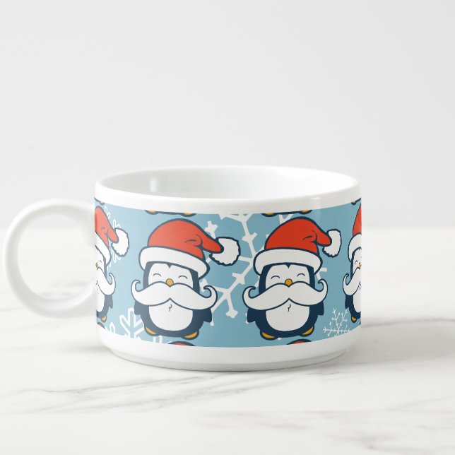 Christmas Penguin Mustache Pattern Bowl (Right)