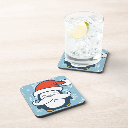 Christmas Penguin Mustache Trend Beverage Coaster