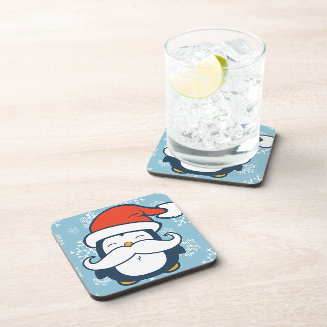 Christmas Penguin Mustache Trend Beverage Coaster (Right Side)