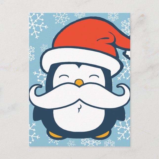 Christmas Penguin Mustache Trend Holiday Postcard (Front)