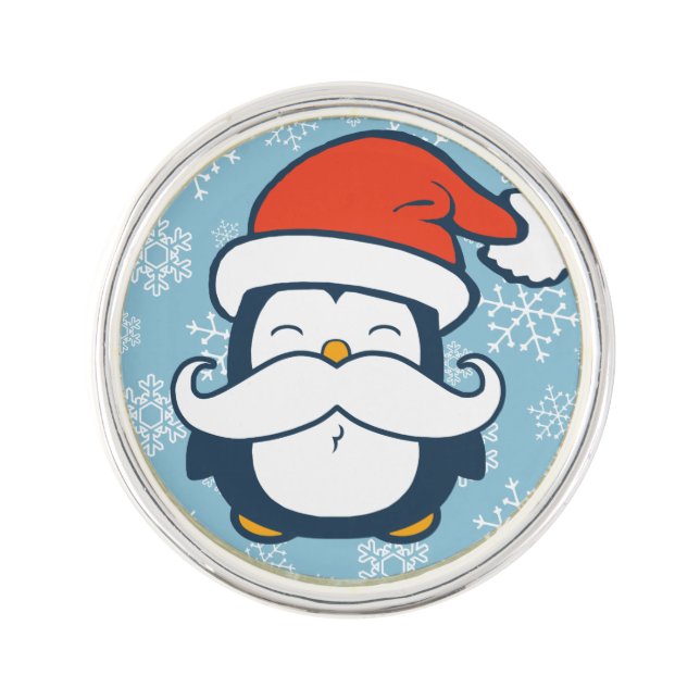 Christmas Penguin Mustache Trend Lapel Pin (Front)