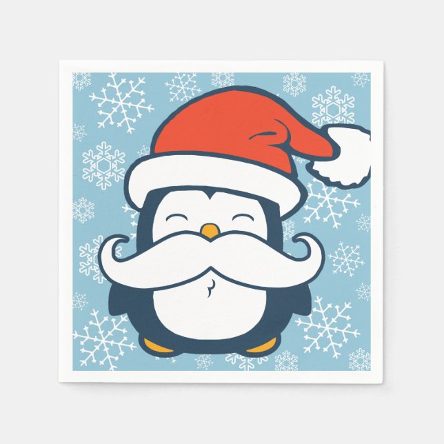 Christmas Penguin Mustache Trend Napkins (Front)