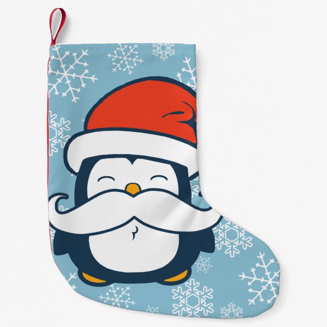 Christmas Penguin Mustache Trend Small Christmas Stocking (Front)
