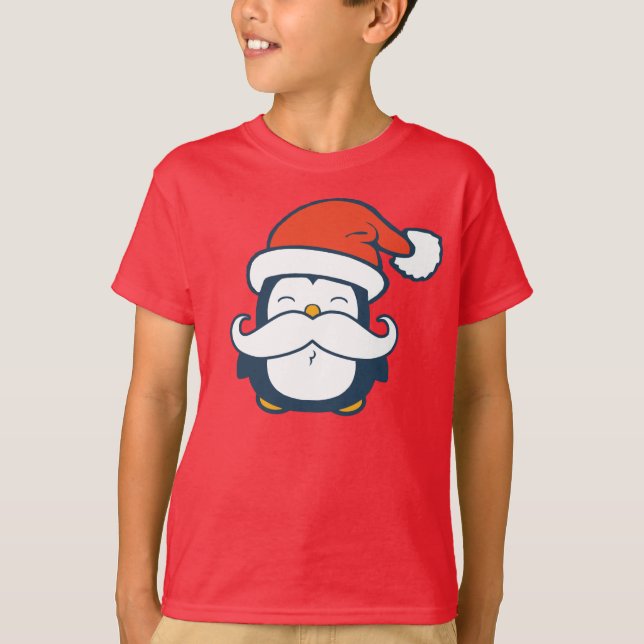 Christmas Penguin Mustache Trend T-Shirt (Front)