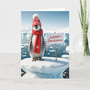 Christmas Penguin On An Iceberg Holiday Card