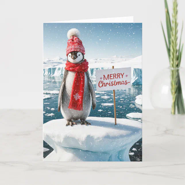 Christmas Penguin On An Iceberg Holiday Card Zazzle