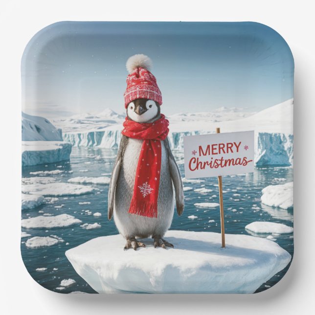 Christmas Penguin On An Iceberg Paper Plates (Front)