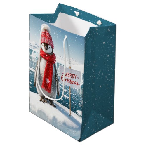 Christmas Penguin On Iceberg Medium Gift Bag