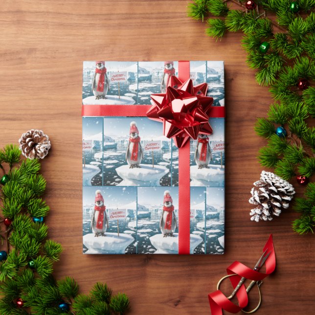 Christmas Penguin On Iceberg Wrapping Paper (Holiday Gift)