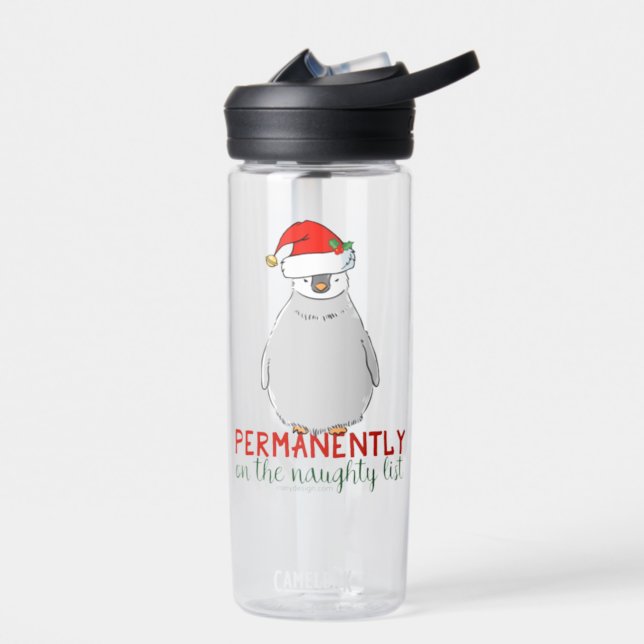 Christmas Penguin on The Naughty List Water Bottle (Left)