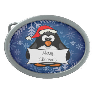 Christmas Penguin Oval Belt Buckle