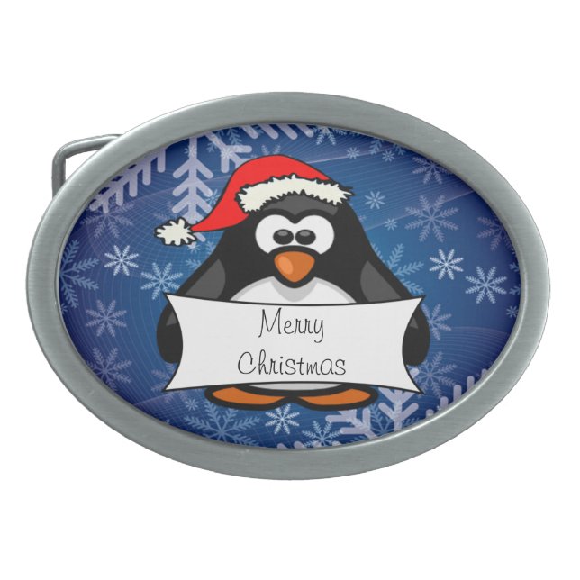 Christmas Penguin Oval Belt Buckle (Front)