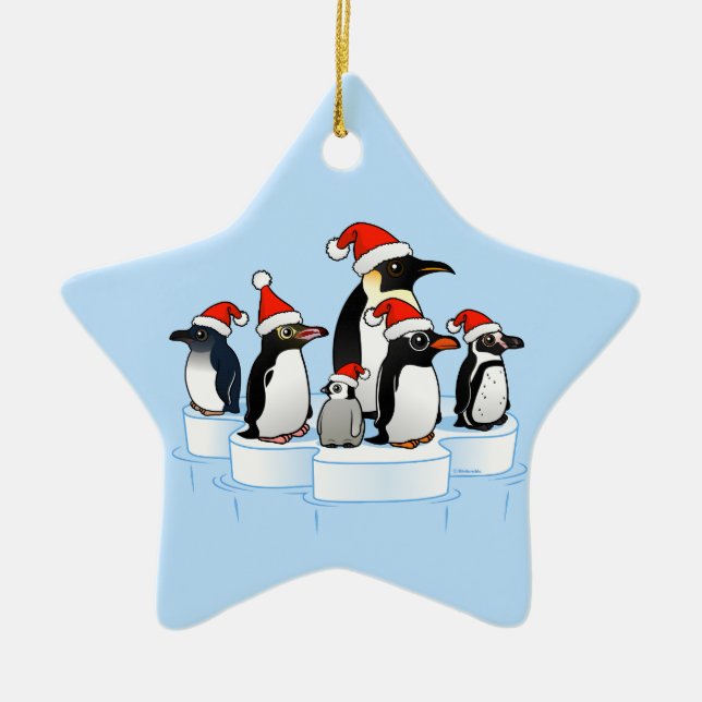 Christmas Penguin Party Ceramic Ornament (Front)