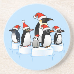 Christmas Penguin Party Sandstone Drink Coaster