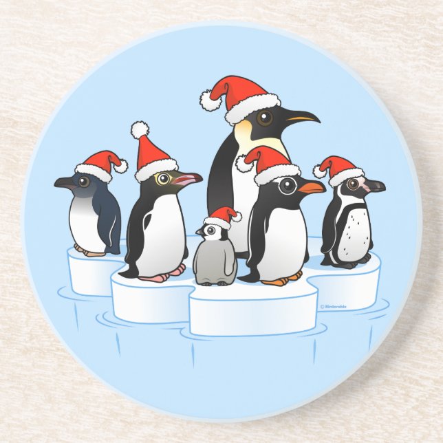 Christmas Penguin Party Drink Coaster (Front)