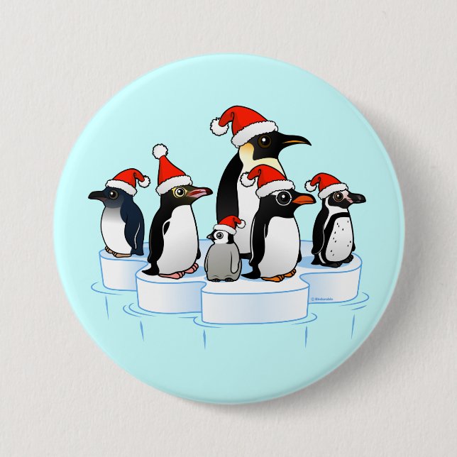 Christmas Penguin Party Pinback Button (Front)