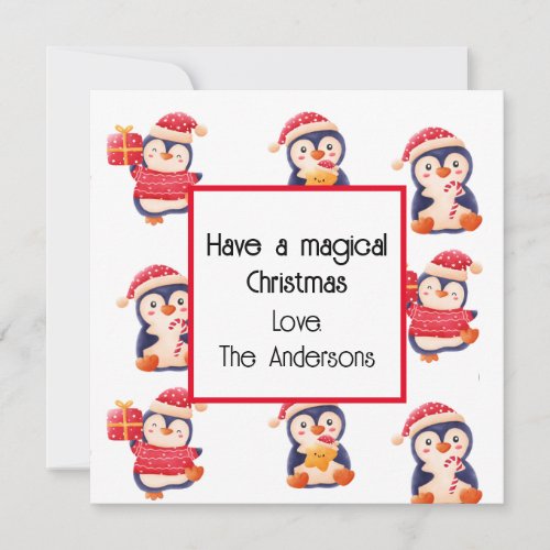 Christmas penguin pattern holiday card