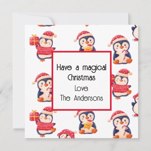 Christmas penguin pattern holiday card