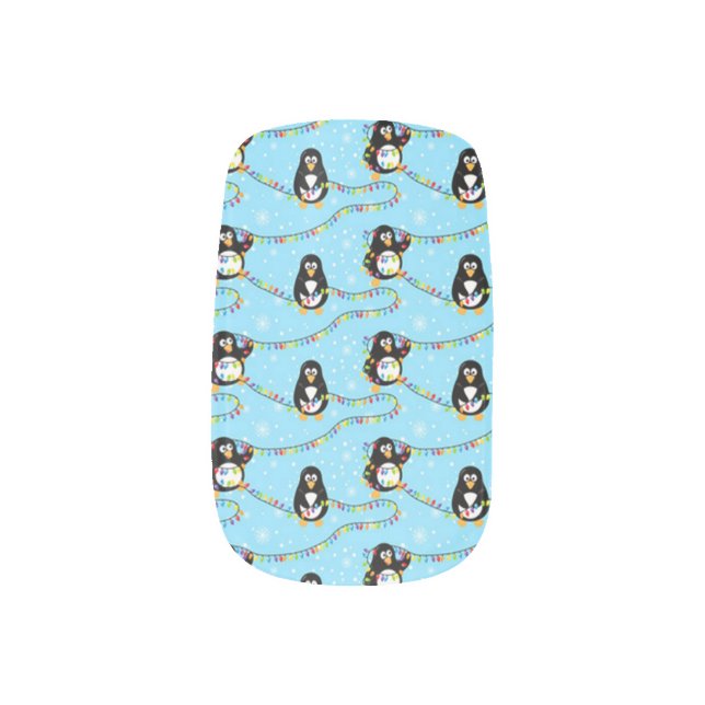 Christmas Penguin Pattern Minx Nail Art (Left Thumb)