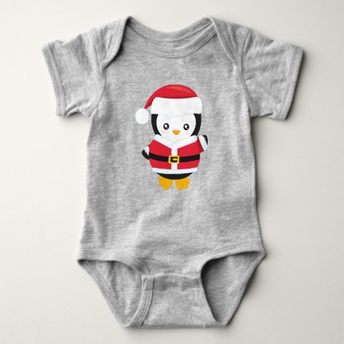 Christmas Penguin Penguin With Santa Hat Belt Baby Bodysuit