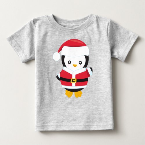 Christmas Penguin Penguin With Santa Hat Belt Baby T_Shirt