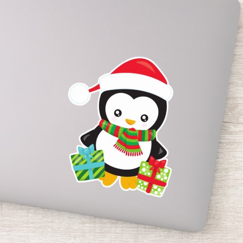 Christmas Penguin Penguin With Santa Hat Gifts Sticker