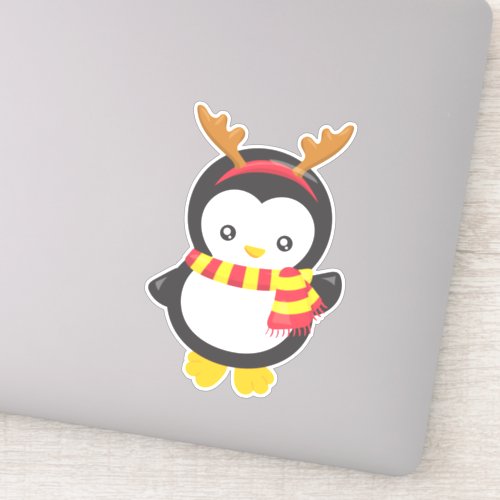 Christmas Penguin Penguin With Scarf Antlers Sticker