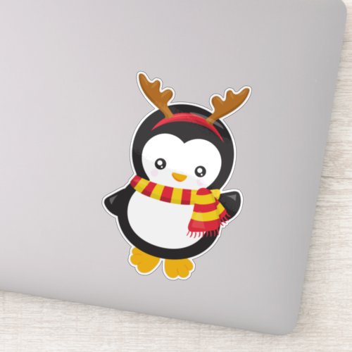 Christmas Penguin Penguin With Scarf Antlers Sticker