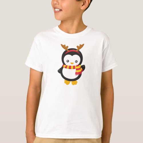 Christmas Penguin Penguin With Scarf Antlers T_Shirt