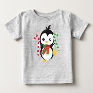 Christmas Penguin, Penguin With Scarf, Candy Cane Baby T-Shirt
