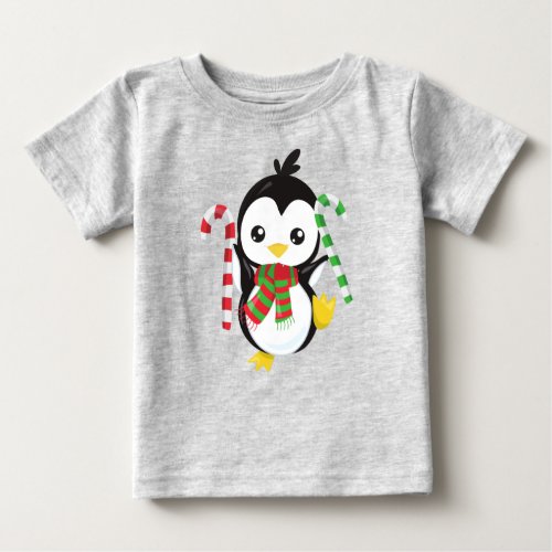 Christmas Penguin Penguin With Scarf Candy Cane Baby T_Shirt