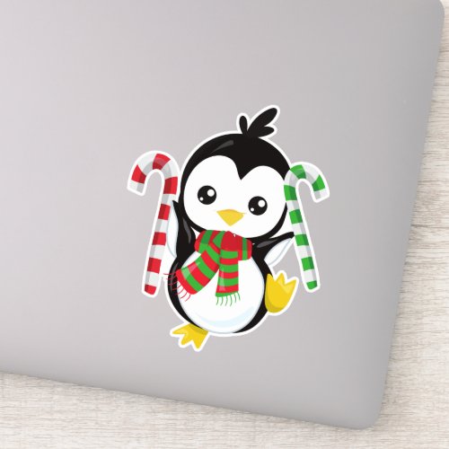 Christmas Penguin Penguin With Scarf Candy Cane Sticker