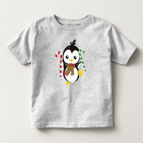 Christmas Penguin Penguin With Scarf Candy Cane Toddler T_shirt