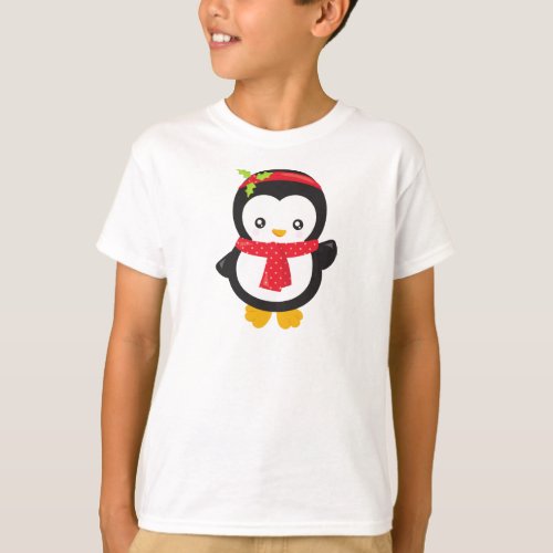 Christmas Penguin Penguin With Scarf Mistletoe T_Shirt