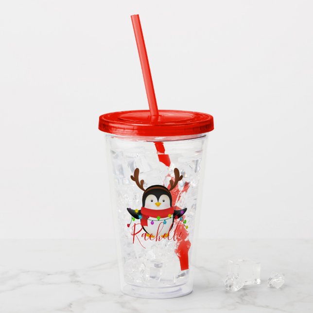 Christmas penguin personalized acrylic tumbler (Front Ice)