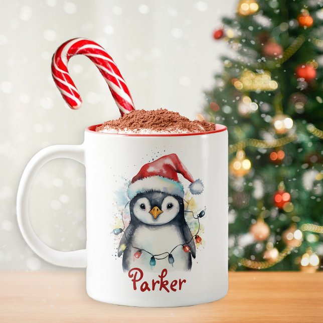 Christmas Penguin Personalized Kids Mug (Cute Christmas Penguin Mug )