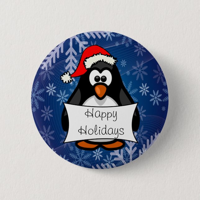 Christmas Penguin Pinback Button (Front)