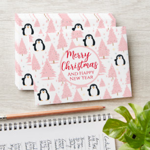 Christmas Penguin Pink Cash Gift Envelope