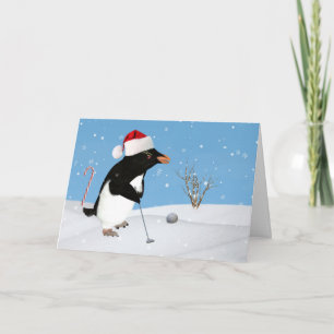 Christmas, Penguin Playing Golf Holiday Card