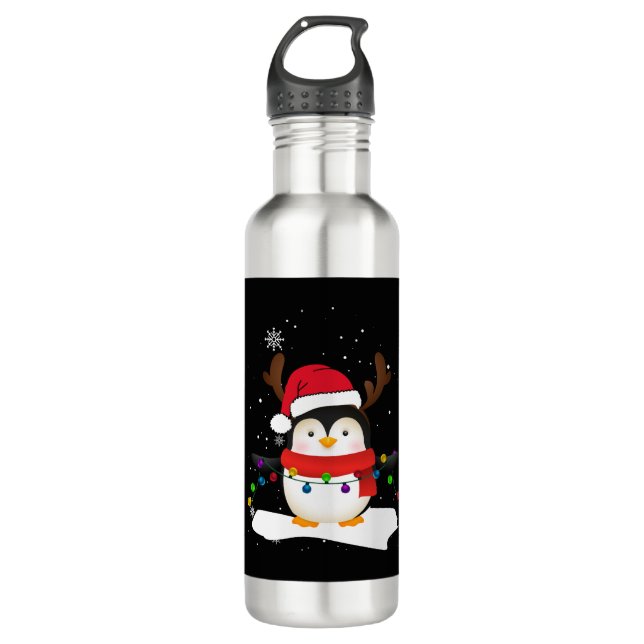 Christmas Penguin Reindeer Christmas tree Stainless Steel Water Bottle (Front)
