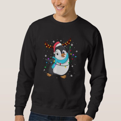 Christmas Penguin Reindeer Santa Hat Lights Xmas Sweatshirt