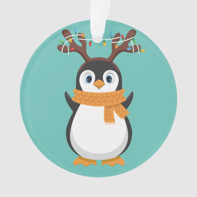 Christmas Penguin Reindeer Santa Holiday Pajama Ornament (Front)