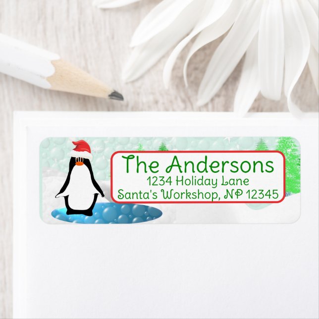 Christmas Penguin Return Address Label (Insitu)