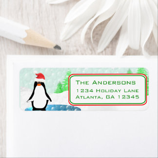 Christmas Penguin Return Address Label