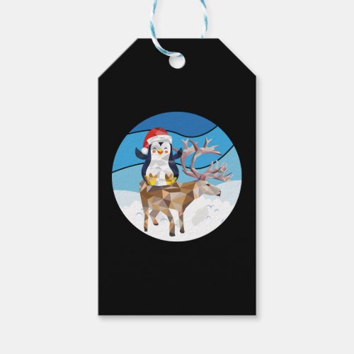 christmas Penguin riding a elk Gift Tags
