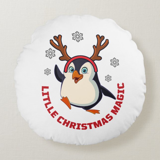 Christmas penguin round pillow (Front)