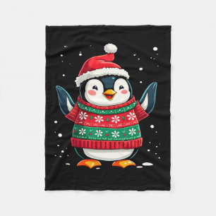 Christmas Penguin Santa  Fleece Blanket